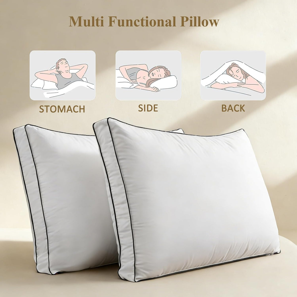 DOWNCOOL Juego de 2 almohadas de plumón de ganso tamaño Queen, almohada de apoyo suave para dormir de lado, espalda o boca abajo, para una mejor experiencia de sueño, color blanco, 20 x 30 pulgadas
