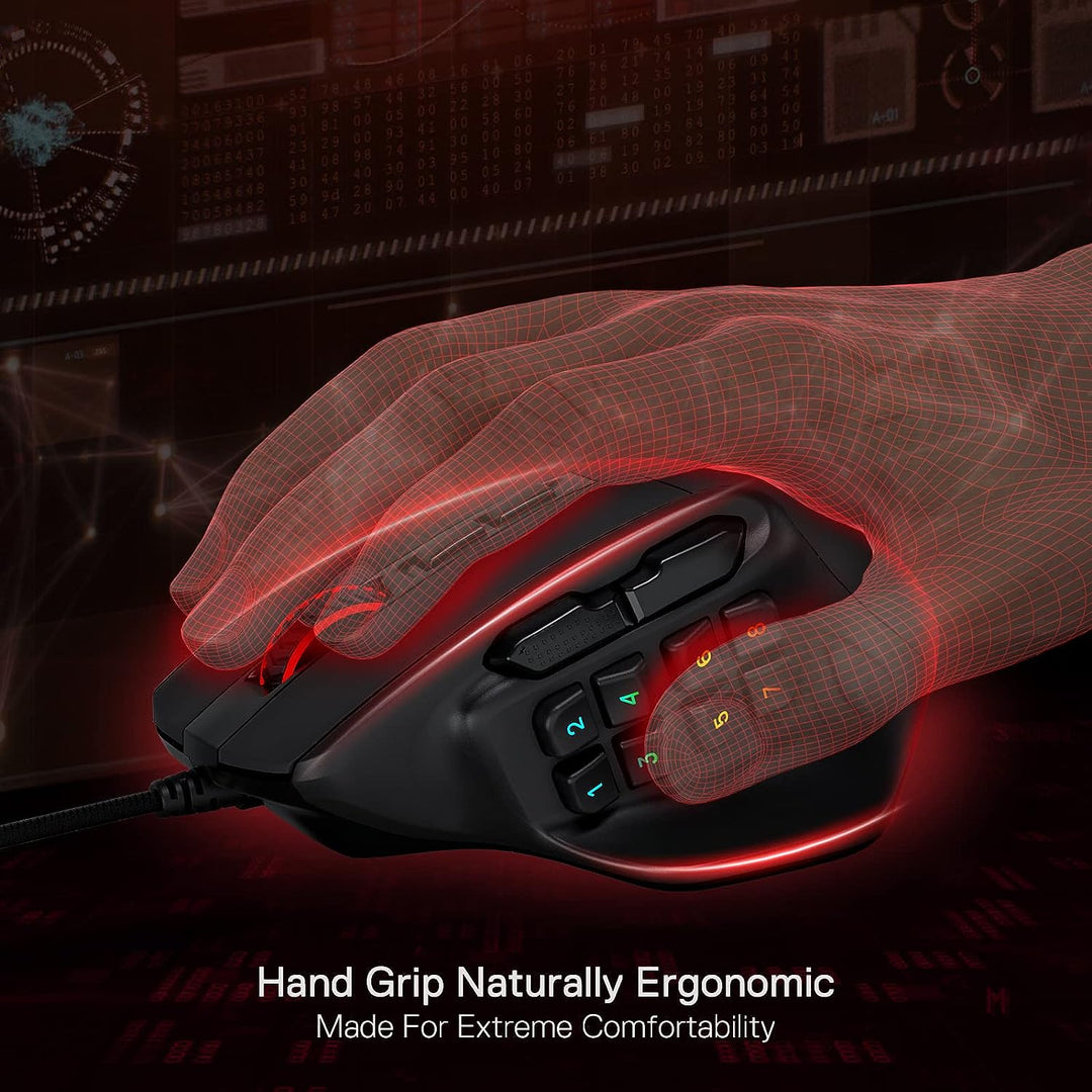 Redragon M811 Aatrox - Ratón para juegos MMO, 15 botones programabl...