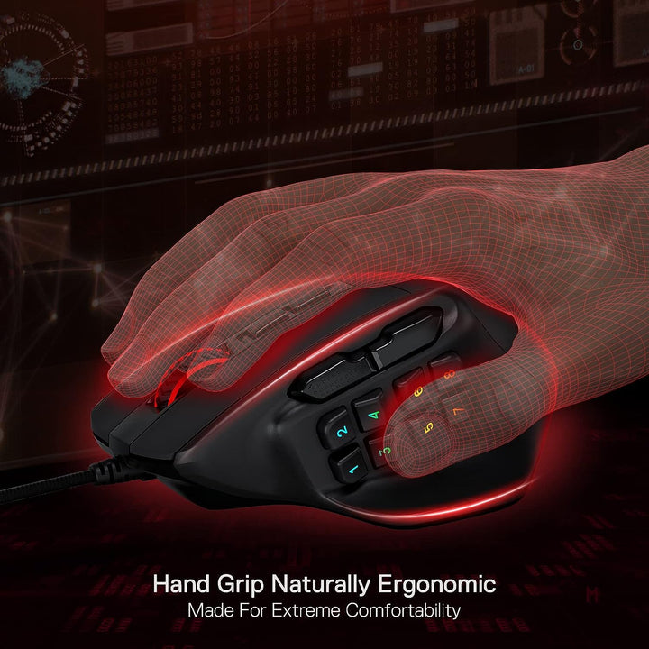 Redragon M811 Aatrox - Ratón para juegos MMO, 15 botones programabl...