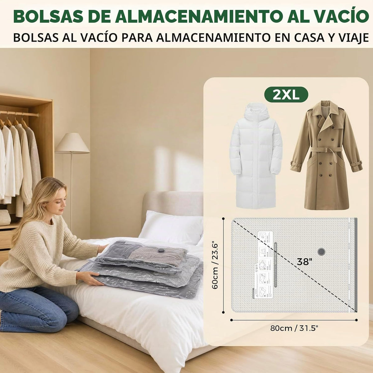Bolsas de almacenamiento al vacío con bomba digital inalámbrica - 10 grandes