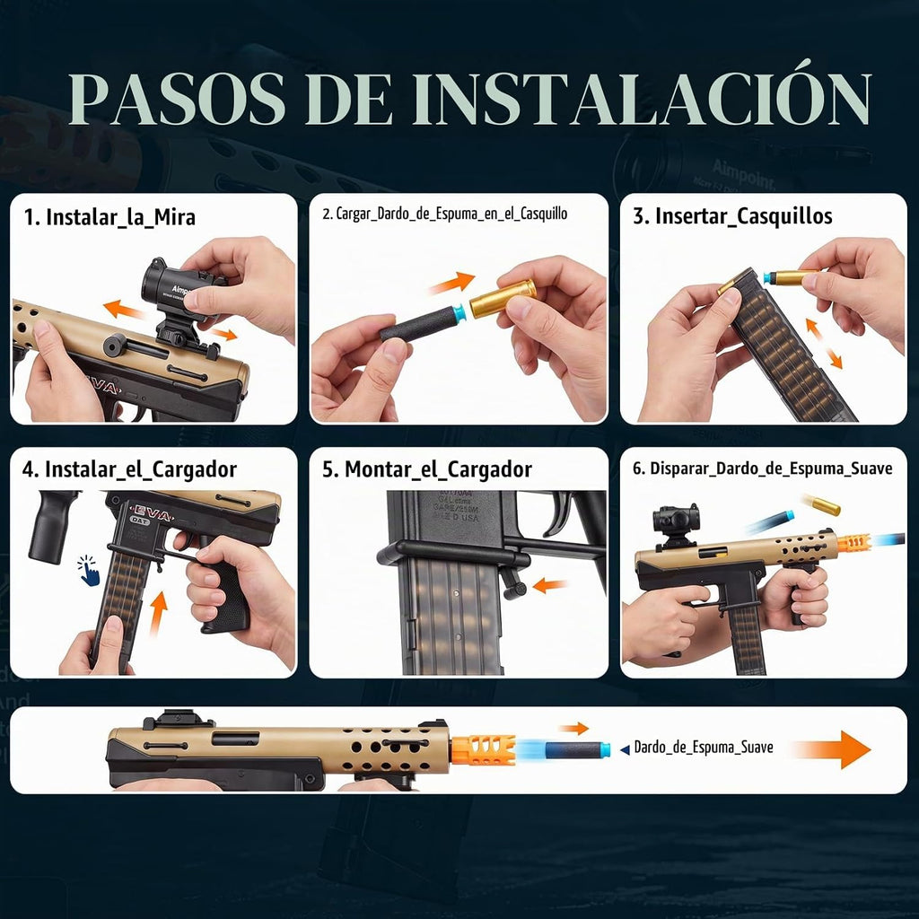 Submáquina de juguete de bala suave, pistola de juguete de proyección, pistolas de espuma realistas, dardos falsos para patio trasero, juego de disparos al aire libre para niños, adolescentes y