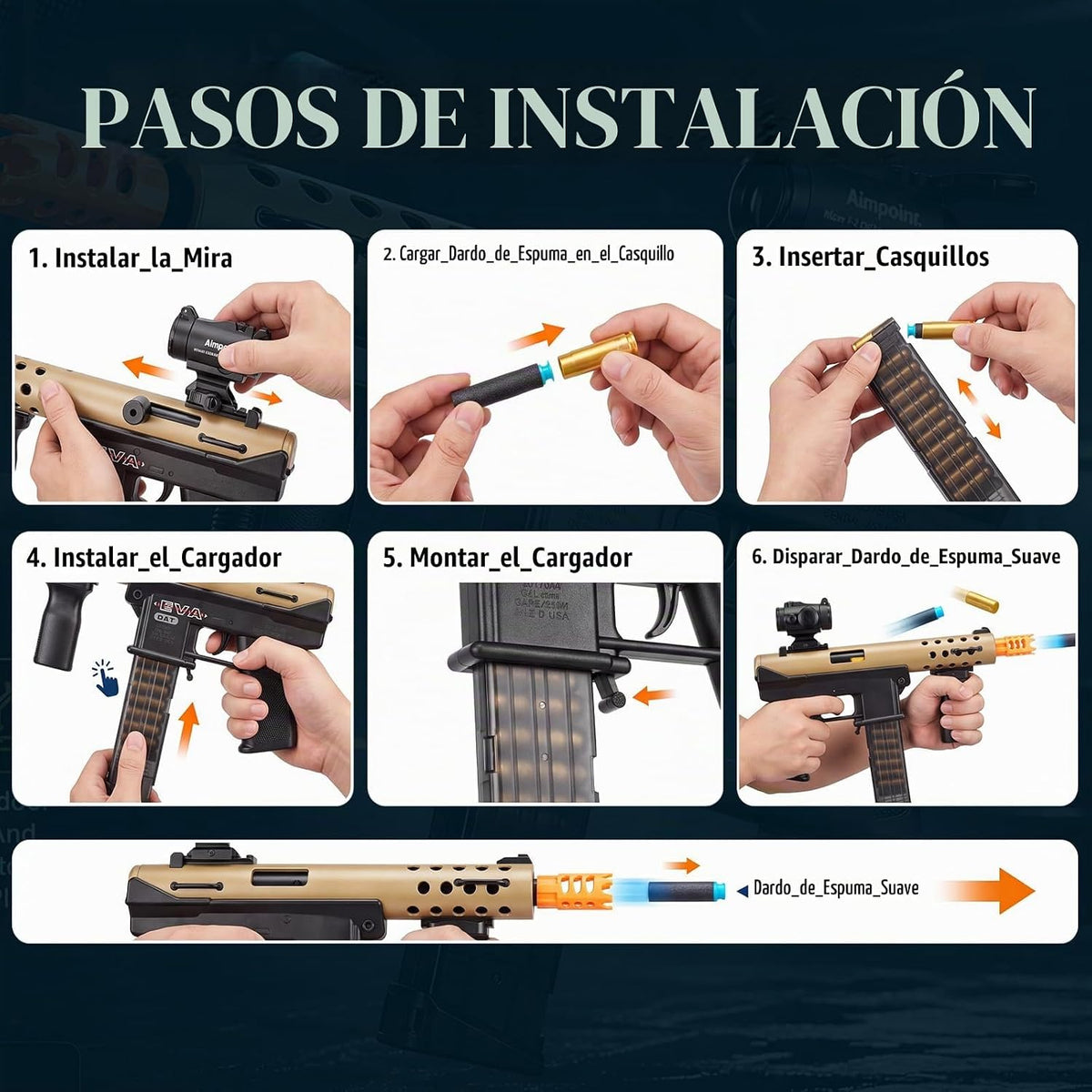 Submáquina de juguete de bala suave, pistola de juguete de proyección, pistolas de espuma realistas, dardos falsos para patio trasero, juego de disparos al aire libre para niños, adolescentes y