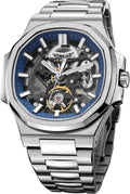 ROCOSJEWE Reloj Skeleton Automático de Lujo para Hombre, Reloj de Pulsera Mecánico de vestir, Remonte automático con esfera azul/negra, Joyería de acero inoxidable, manecillas luminosas, resistente al agua R0143
