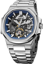 ROCOSJEWE Reloj Skeleton Automático de Lujo para Hombre, Reloj de Pulsera Mecánico de vestir, Remonte automático con esfera azul/negra, Joyería de acero inoxidable, manecillas luminosas, resistente al agua R0143