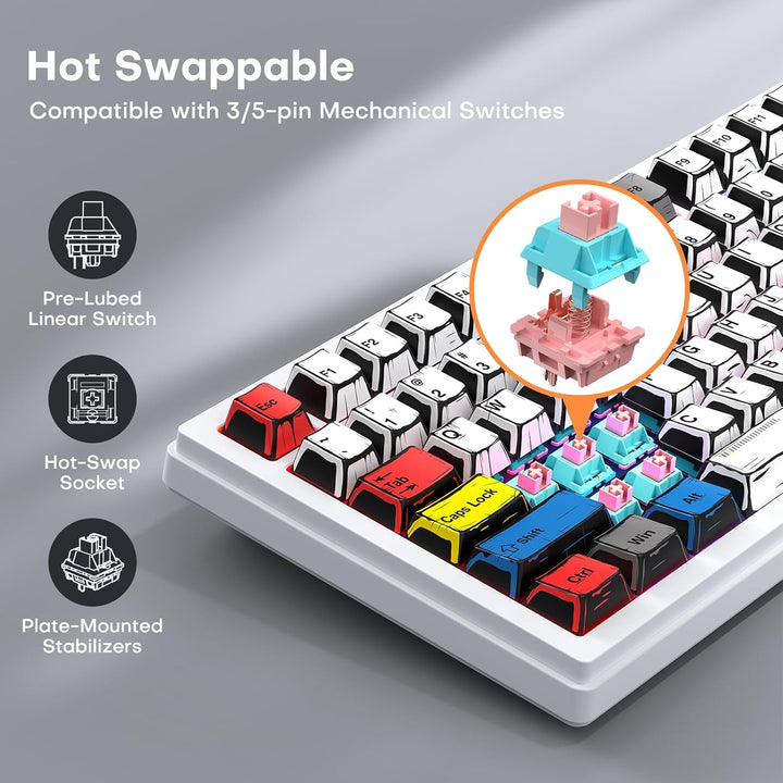 MOKURU Teclado mecánico inalámbrico, tres modos BT\/2.4G\/USB-C, co...