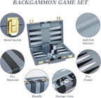 Backgammon - Juego de 2 jugadores clásico de backgammon para adultos, juego de mesa con funda de piel sintética, portátil y juego de backgammon de viaje (gris, 11 pulgadas)