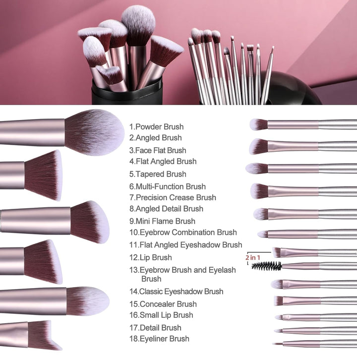 BS-MALL - Juego de 18 brochas de maquillaje con cerdas de fibra sin...