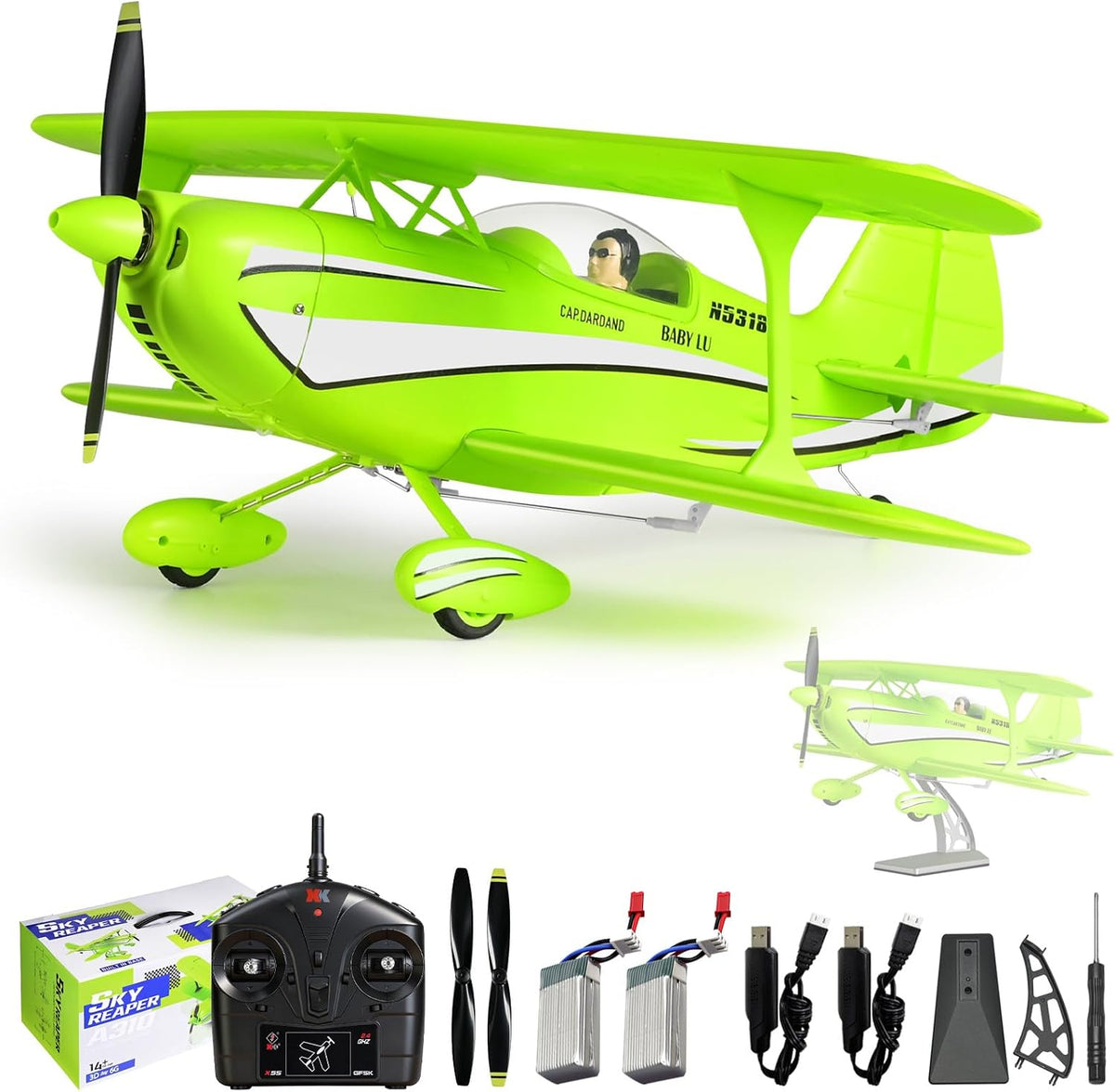 CKYSCHN WLtoys A310 Avión RC Brushless, Christen Eagle II Biplano RC 4CH
