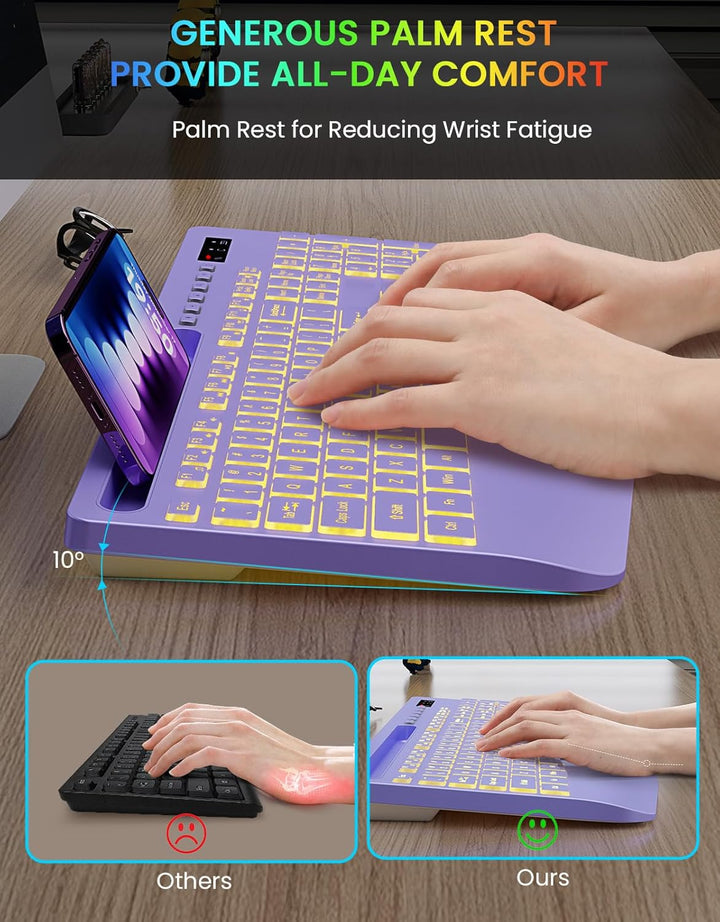 Teclado inalámbrico con retroiluminación de 7 colores, reposamuñeca...
