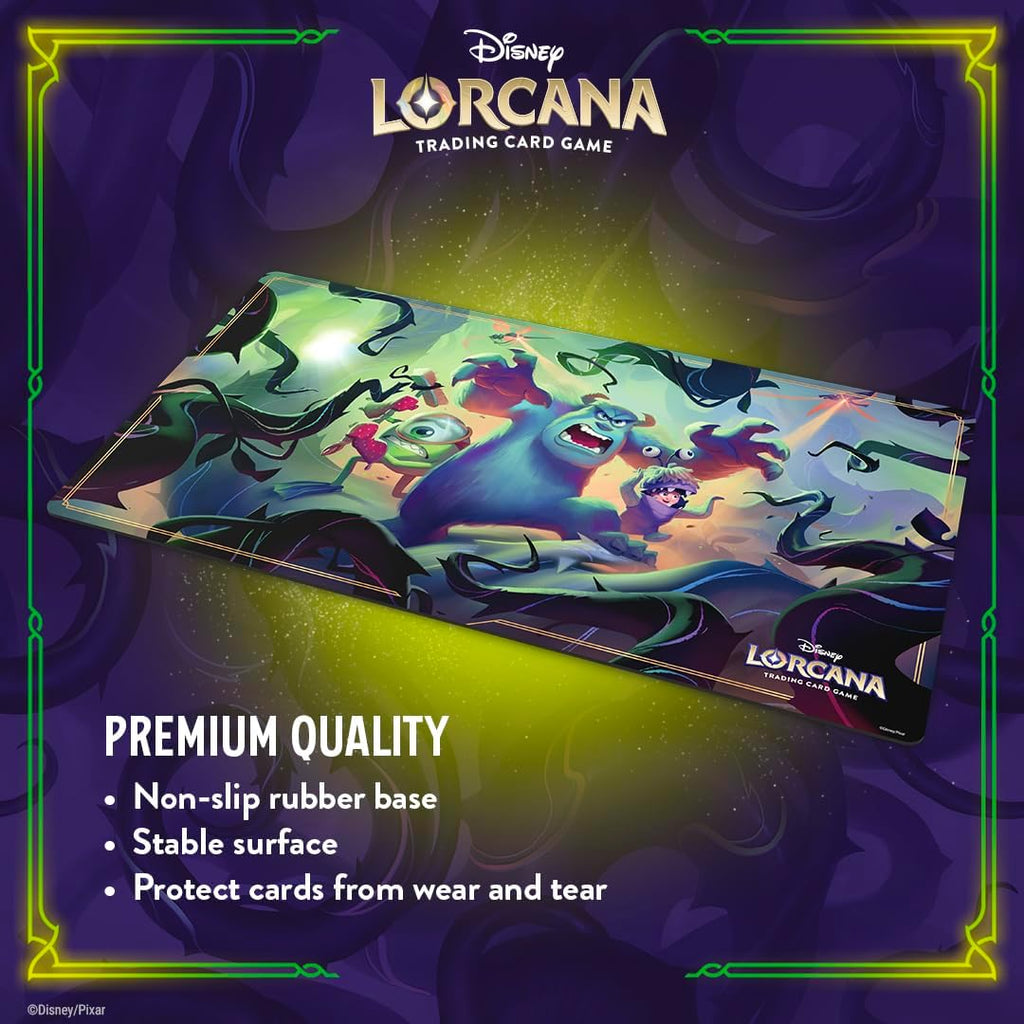 Ravensburger Disney Lorcana TCG Playmat con Mike Wazowski, Sulley y Boo en el ataque de la vid! - Protege las tarjetas - Juego versátil, escritorio o alfombrilla de mouse - Adecuado para mayores de 8