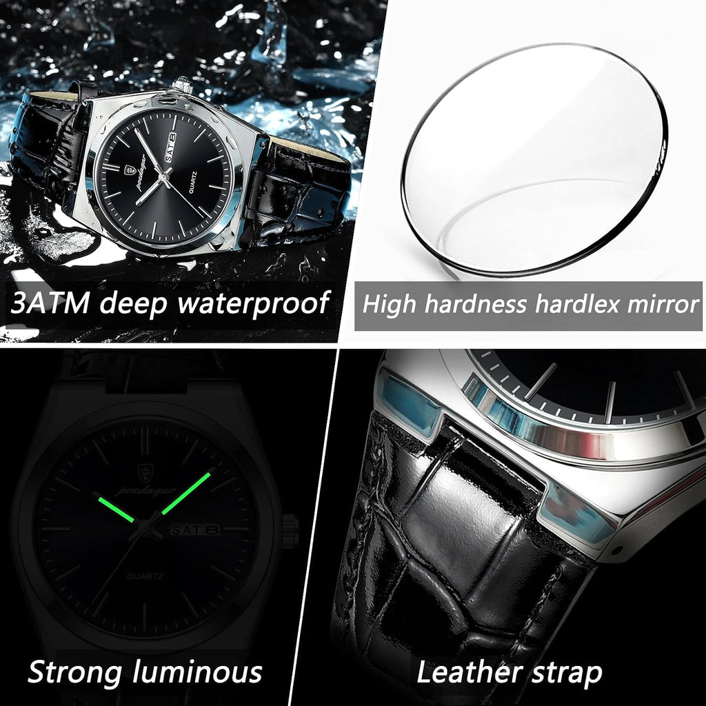 Poedagar Relojes de negocios para hombre, reloj de cuarzo de moda para hombre, impermeable, luminoso, fecha, Weel, clásico, cuero para caballero