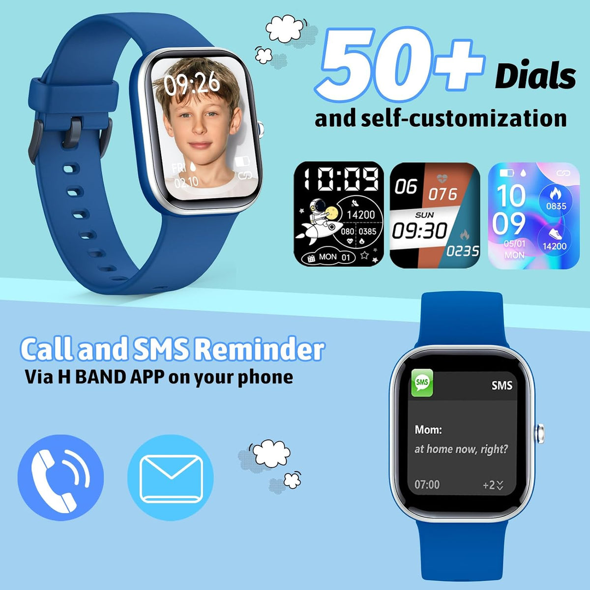 Reloj inteligente para niños, rastreador de fitness, no necesita teléfono/aplicación, 19 modos deportivos, pantalla DIY de 1.5", impermeable IP68, monitor de sueño, podómetros, frecuencia cardíaca