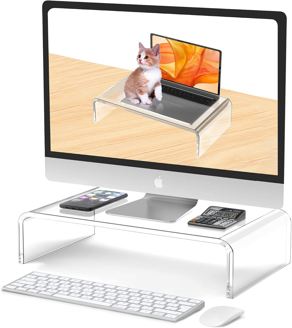 Soporte elevador de monitor de acrílico, elevador para laptop, L14 x W7.5 x H4