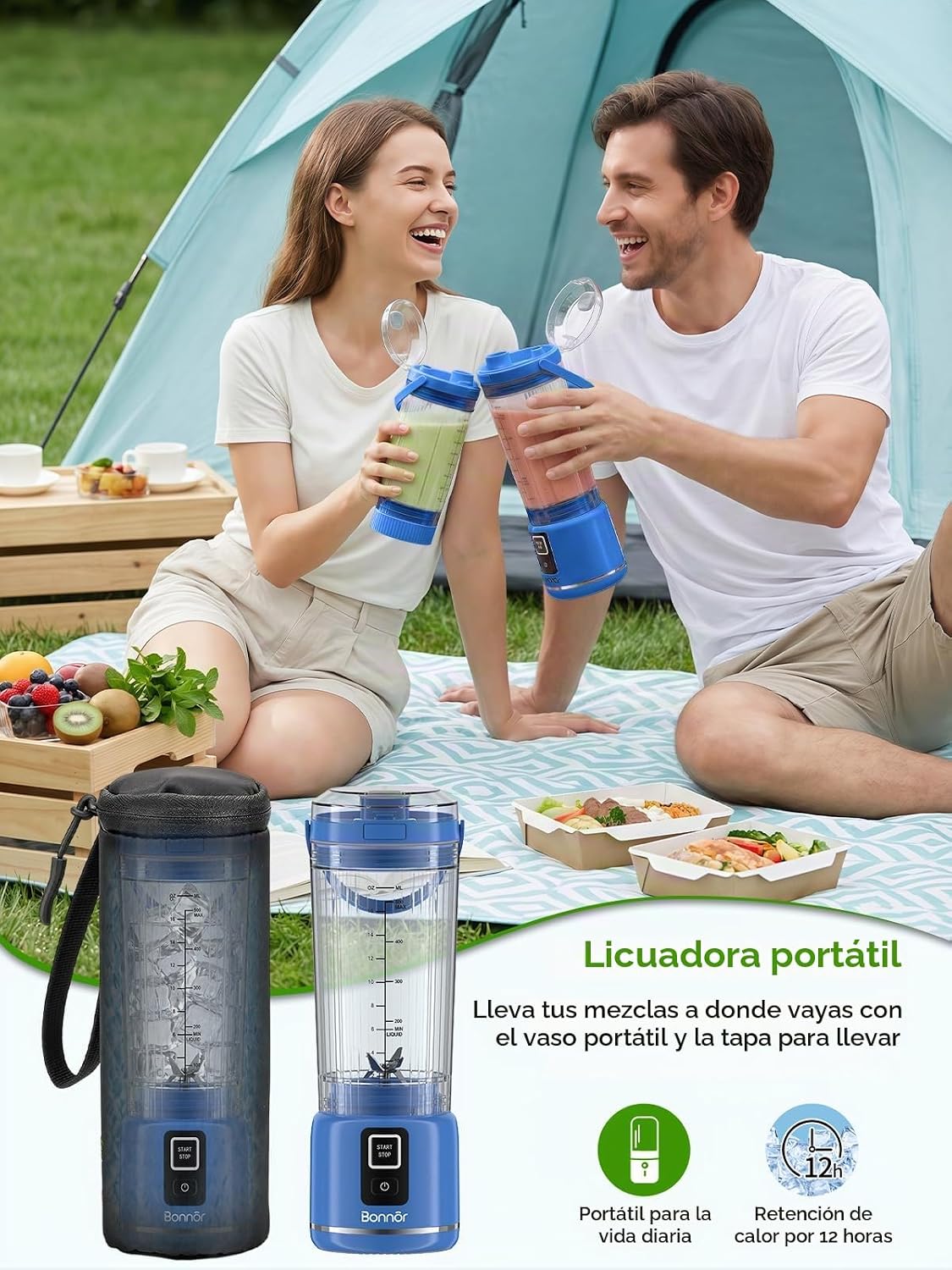 Batidora portátil sin cables para batidos, batidos proteicos y trituración de hielo