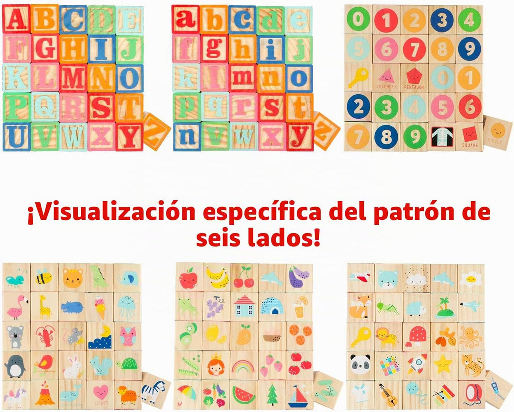 ABC Bloques de construcción de madera para niños pequeños de 1 a 3 años, 26 bloques apilables del alfabeto y números, juguetes educativos de aprendizaje para niños y niñas, regalos de 1.65