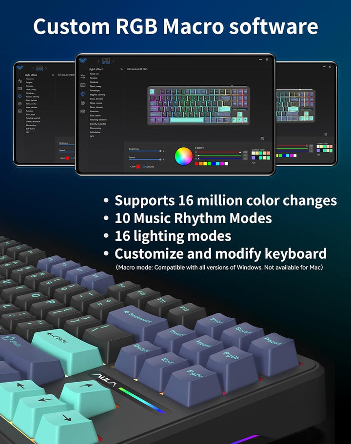 Aula F87 Pro Gaming Keyboard, Tri-Mode BT5.0\/2.4GHz\/USB-C Hot-Swa...