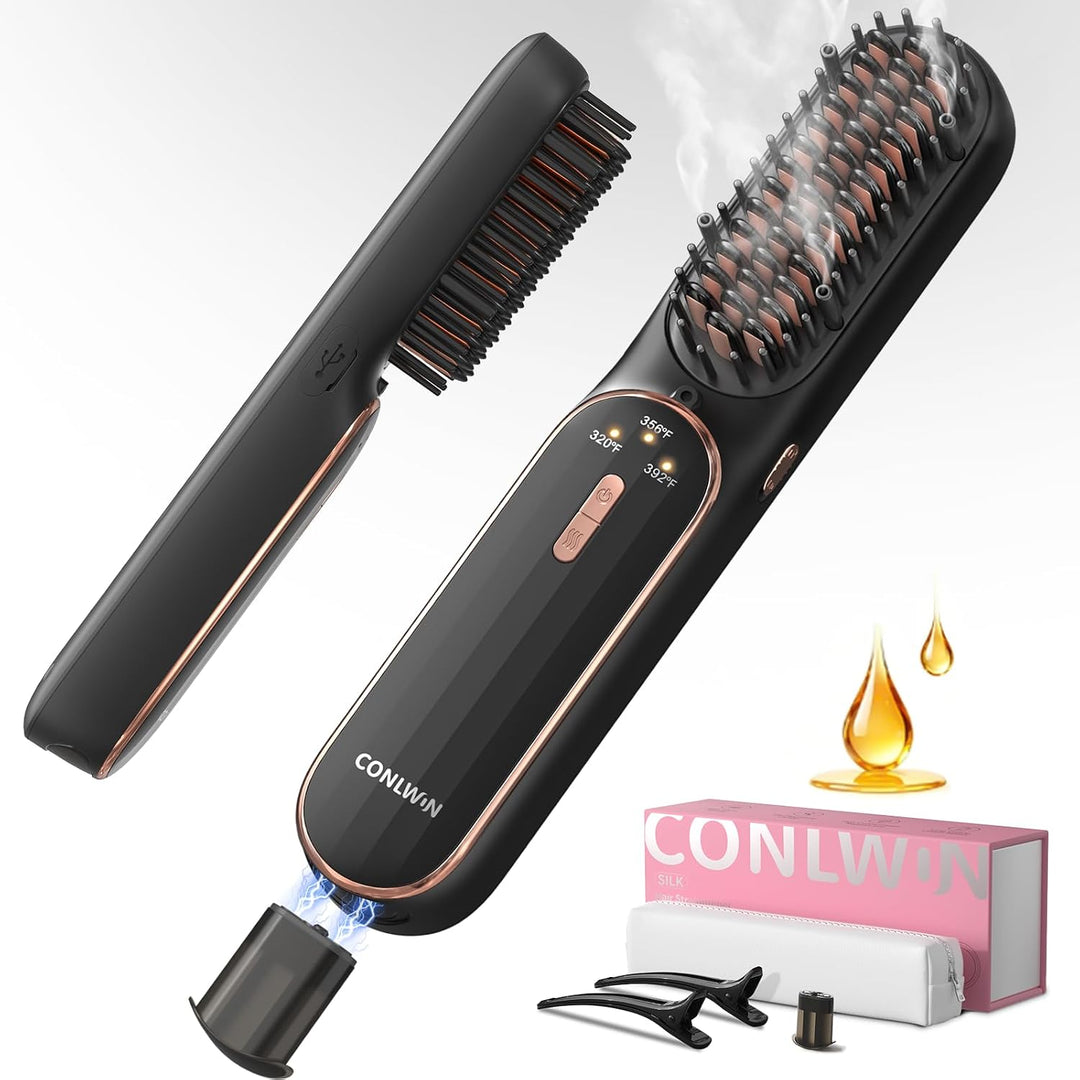 CONLWIN Cordless Hair Straightener Brush, Portable Travel Touch-Ups...