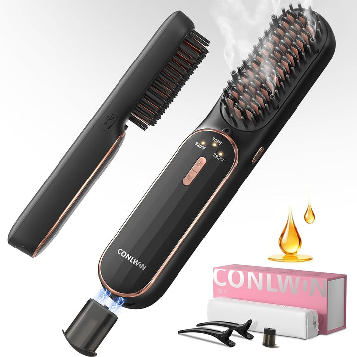 CONLWIN Cordless Hair Straightener Brush, Portable Travel Touch-Ups...