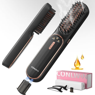 CONLWIN Cordless Hair Straightener Brush, Portable Travel Touch-Ups...