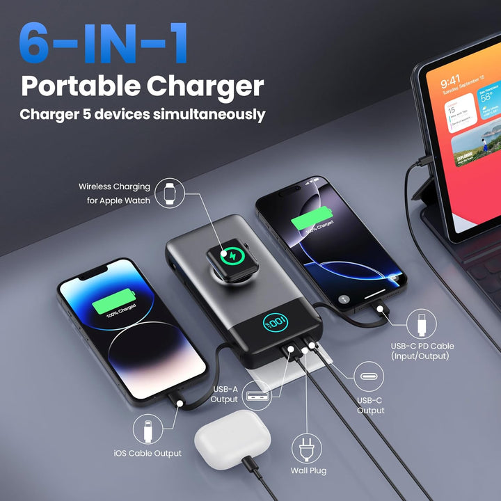 Cargador portátil para iPhone, batería externa de 40800 mAh con cab...
