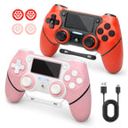 Paquete de 2 controles para PS4 con tapones para joysticks, control inalámbrico con botones traseros programables para PS4/Pro/Slim/PC, batería de 1000mAh/vibración dual/joystick con efecto Hall/panel táctil/giroscopio de 6 ejes/entrada de 3.5 mm