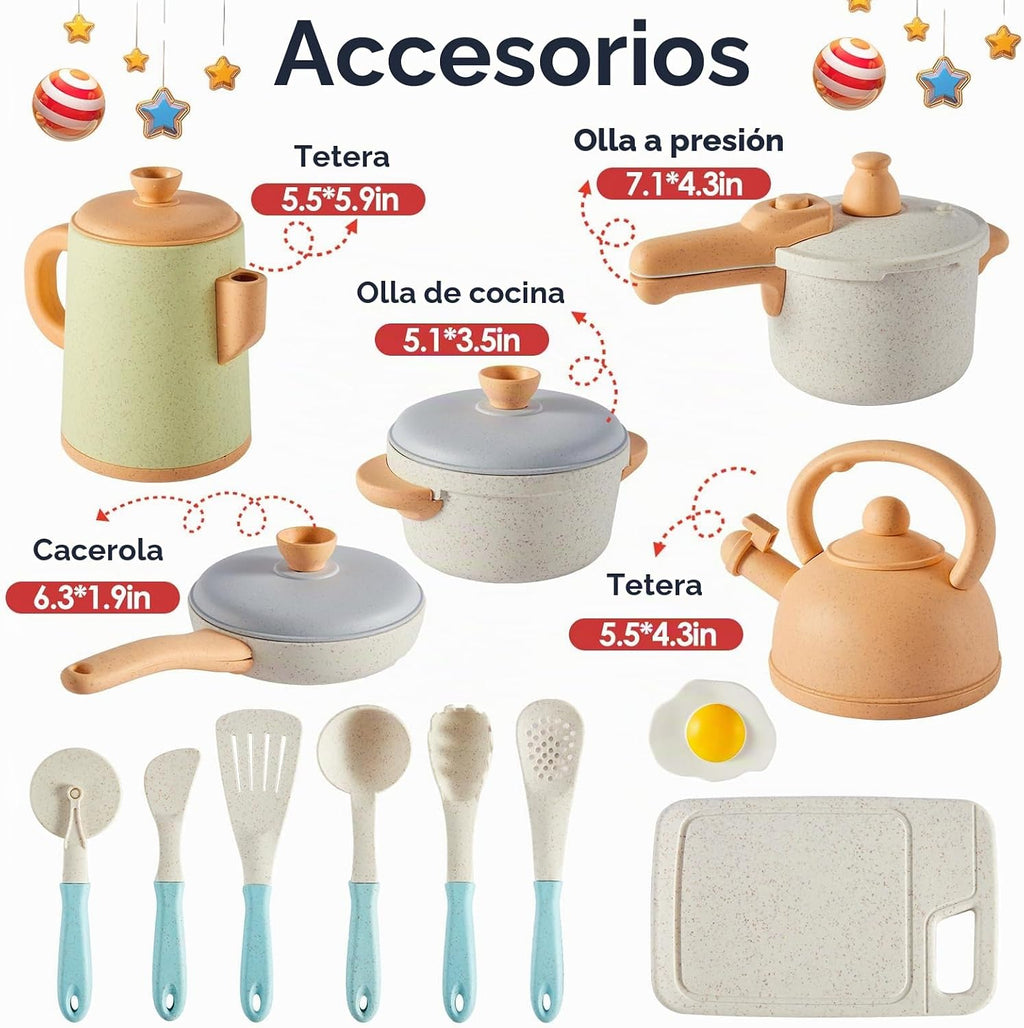 Play Kitchen Pots y Pans Set, Pretend Play Utensils Accessories