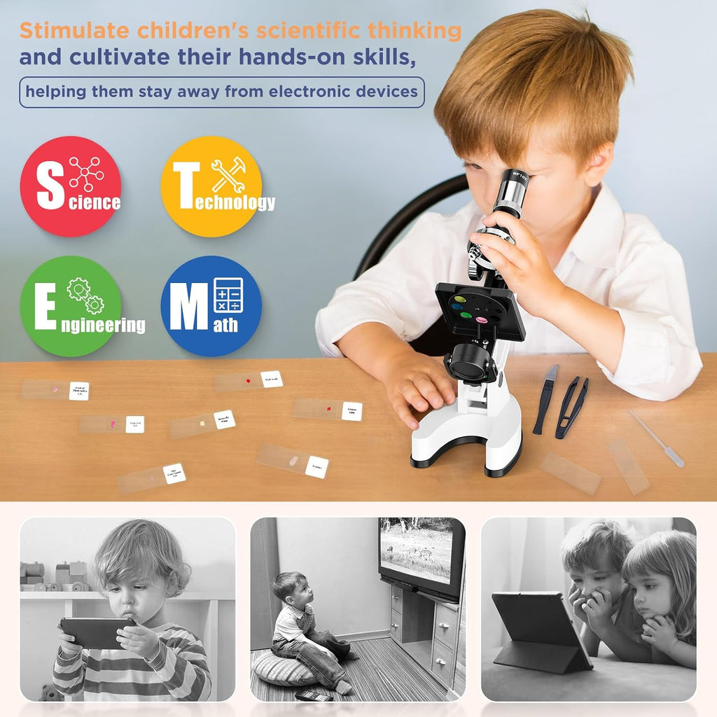 Kit de microscopio para niños 100X-1200X para niños: Microscopio compuesto