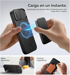 SURITCH Funda para iPhone 15 con cubierta magnética para cámara deslizante y soporte ajustable, compatible con MagSafe, funda protectora delgada a prueba de golpes de 6.1 pulgadas, color negro