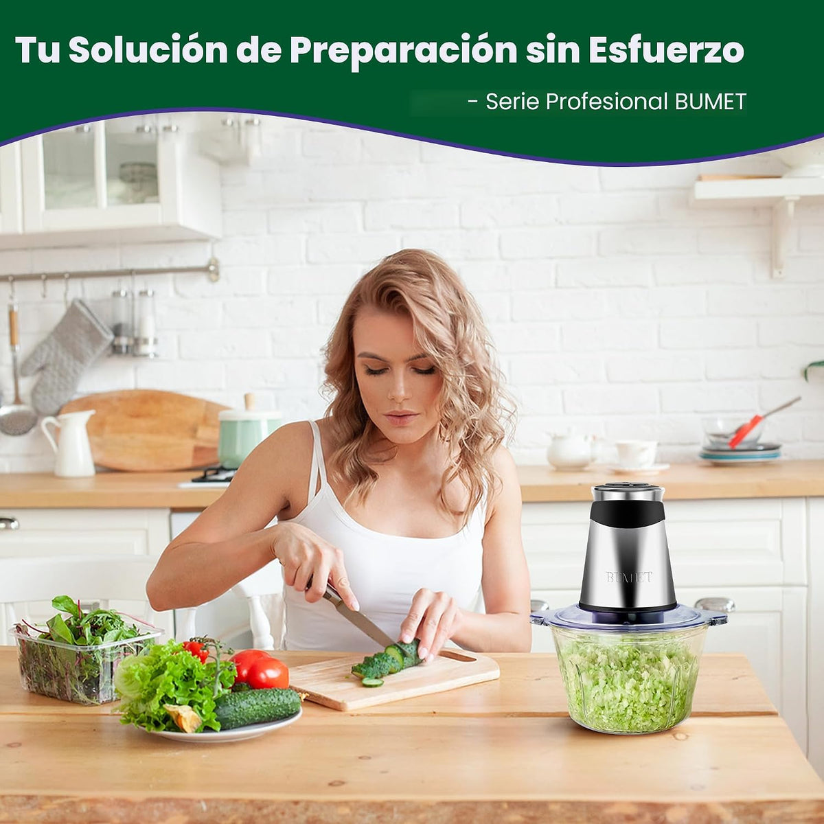 Picadora de Carne 500W 2×Tazones de 8 tazas 2 Cuchillas Picadora de Alimentos