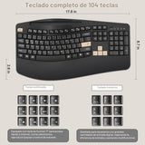 Combo de teclado y mouse inalámbricos, teclas onduladas de tamaño c...