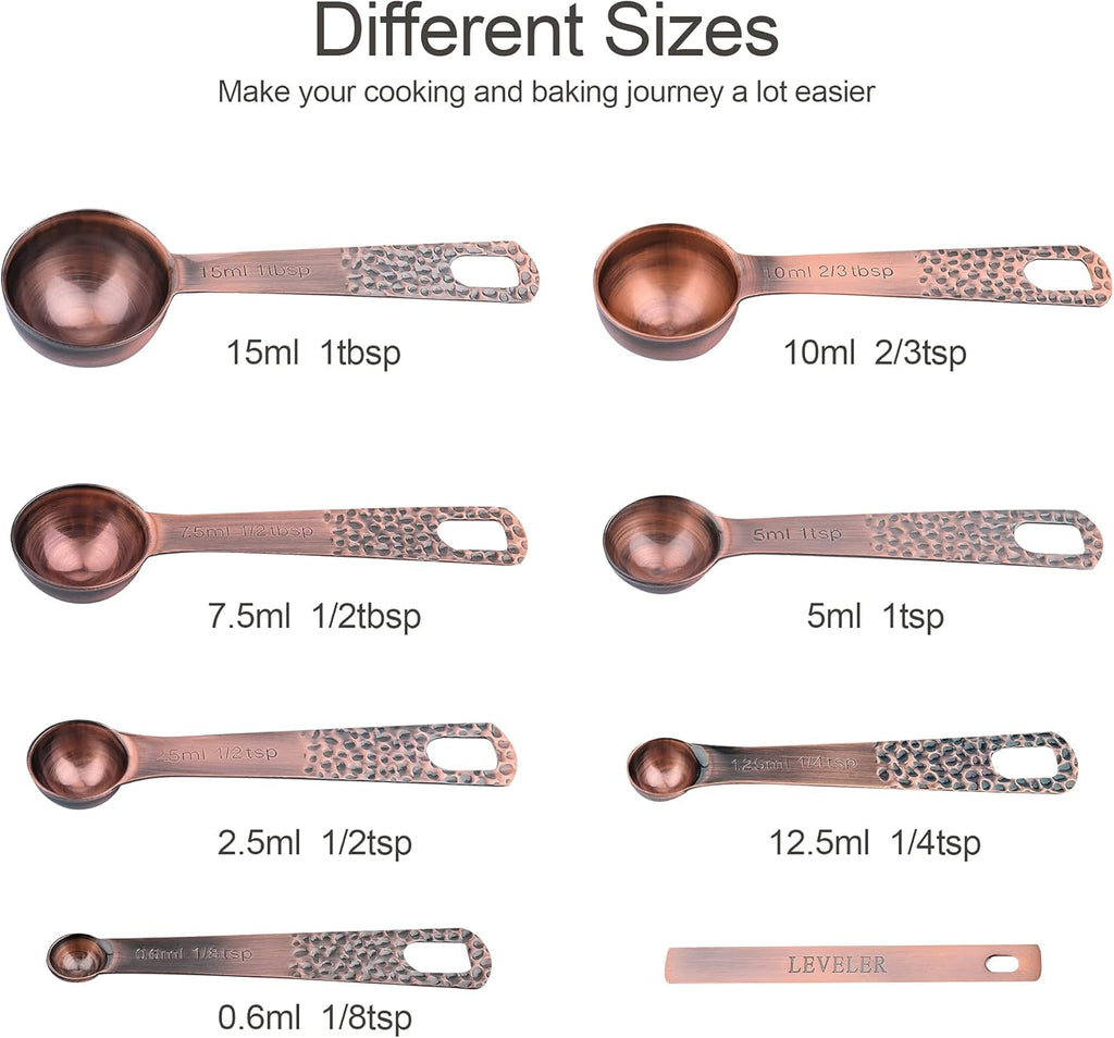 Juego de 14 Tazas y Cucharas Medidoras, Juego de Tazas y Cucharas Medidoras de Cobre para Secos y Líquidos, Métricas y de EE.UU. de Acero Inoxidable, 6 Tazas Medidoras y 7 Cucharas con
