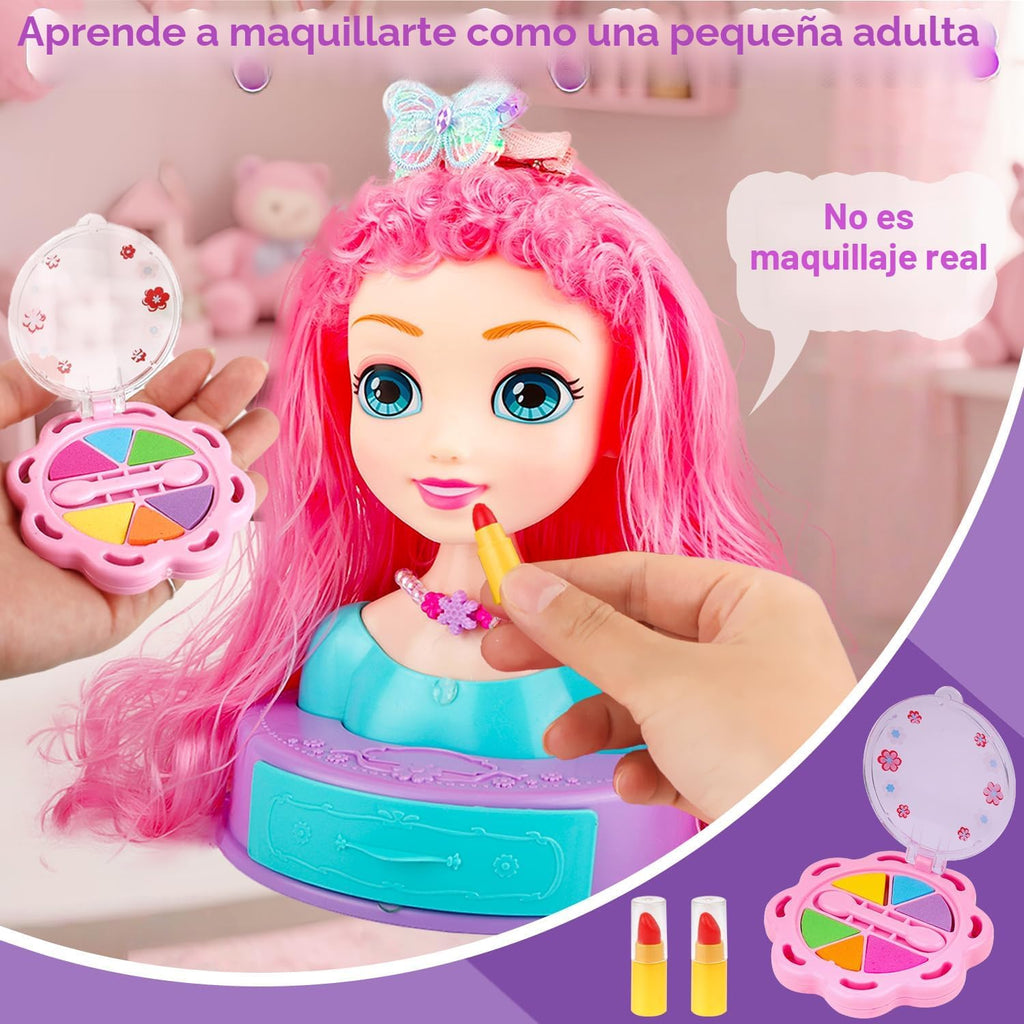 Cabeza de muñeca 4 en 1 para peinar el cabello para niños, 9 pulgadas, 41 piezas, juguetes de peluquería, kit de maquillaje, accesorios de princesa, juguetes de simulación, regalos de