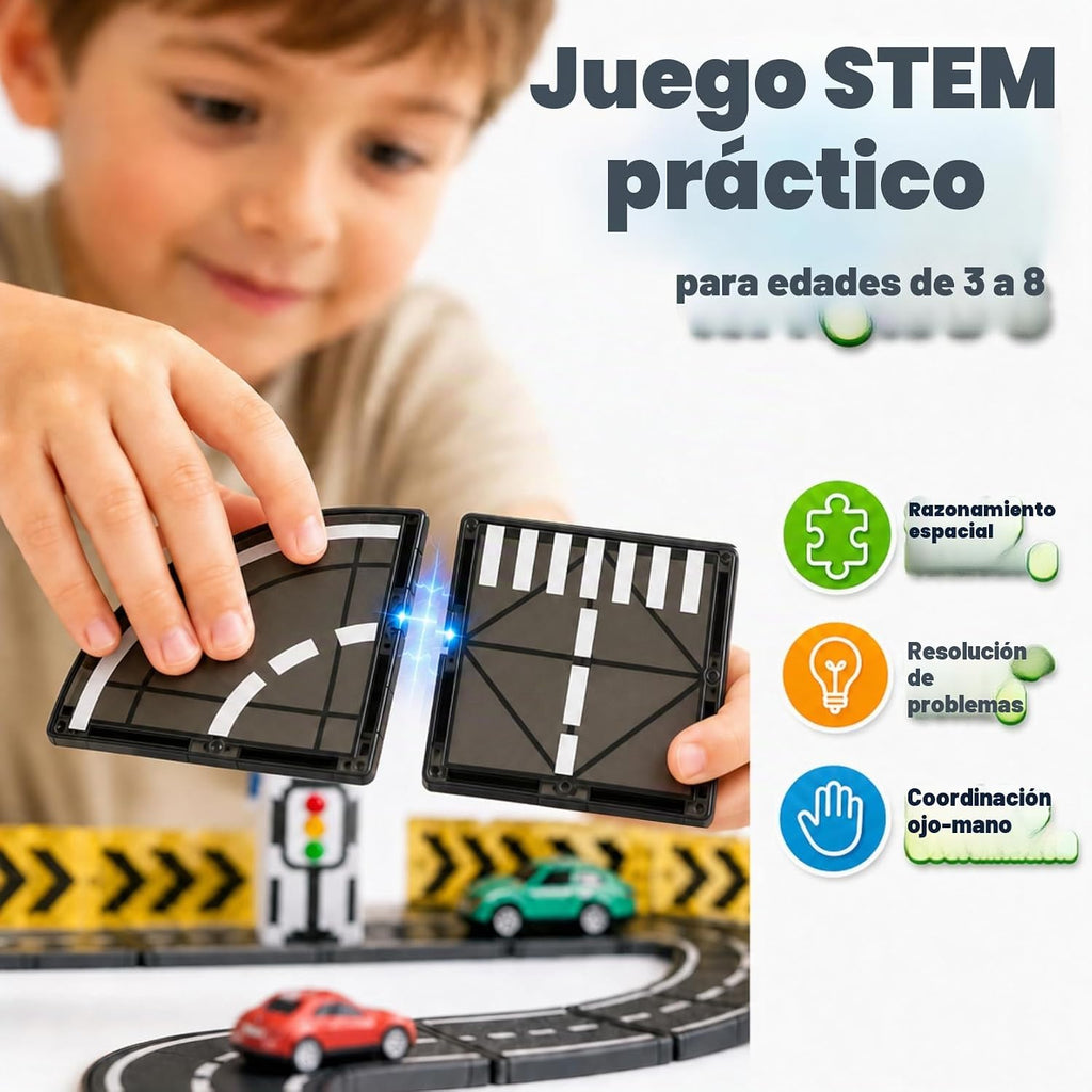 Juego de azulejos magnéticos con coches, bloques magnéticos para niños de 4