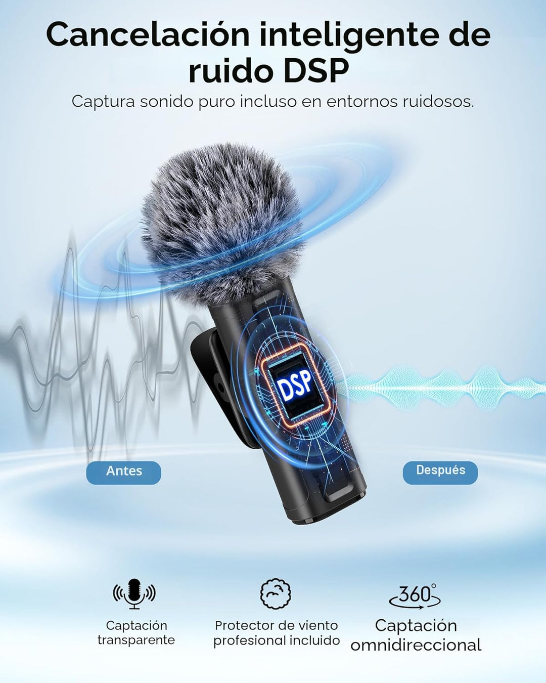Mini micrófono inalámbrico para iPhone, iPad, Android, paquete de 2...