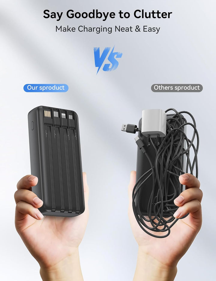 Nusyddy Cargador portátil de 20000 mAh integrado con 4 cables, bate...