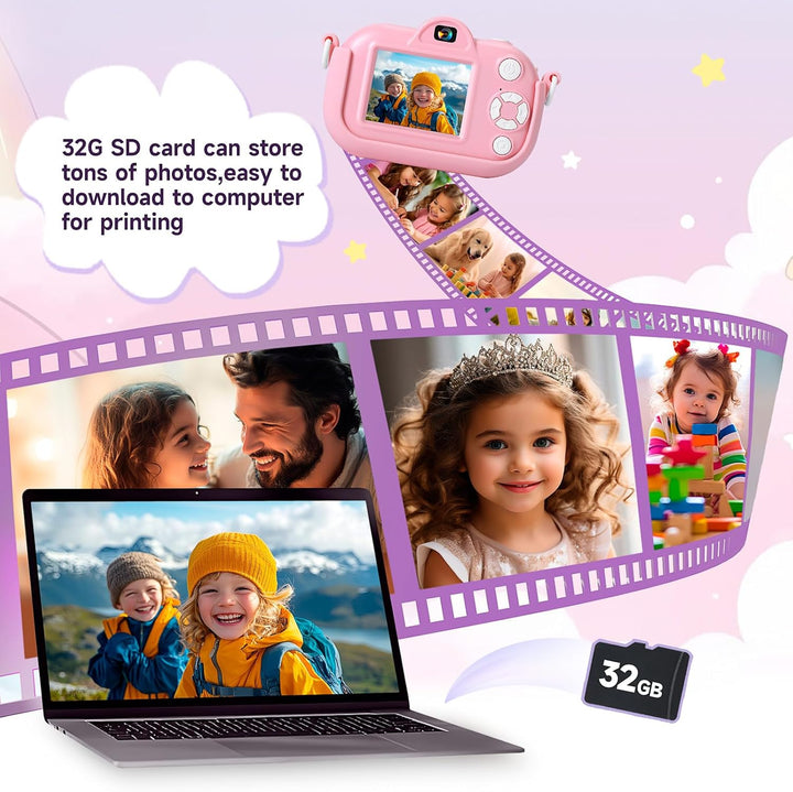 MAVOKIS Cámara digital para niños de 3 a 8 años, cámara 1080P para...