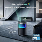 DREO Purificador de aire inteligente con luz RGBIC, limpiador de aire doméstico con Wi-Fi/Voz/Alexa, 4 velocidades y modos de sueño automático/turbo/HEPA para humo, polvo, polen, olor, monitor de