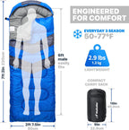 MalloMe Sacos de dormir para adultos para clima frío y cálido, saco de dormir para mochileros para niños de 10 a 12 años, niñas, niños, ligeros, compactos, artículos esenciales para acampar