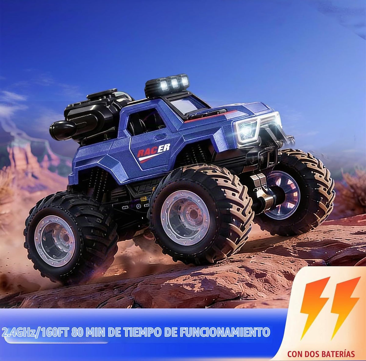 BEZGAR Camión de Mosnter teledirigido, coches RC con espray de niebla, dos