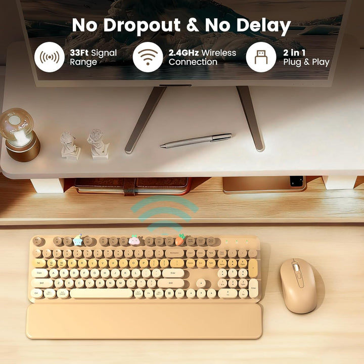 Combo de teclado y ratón inalámbricos, lindo teclado retro de máqui...