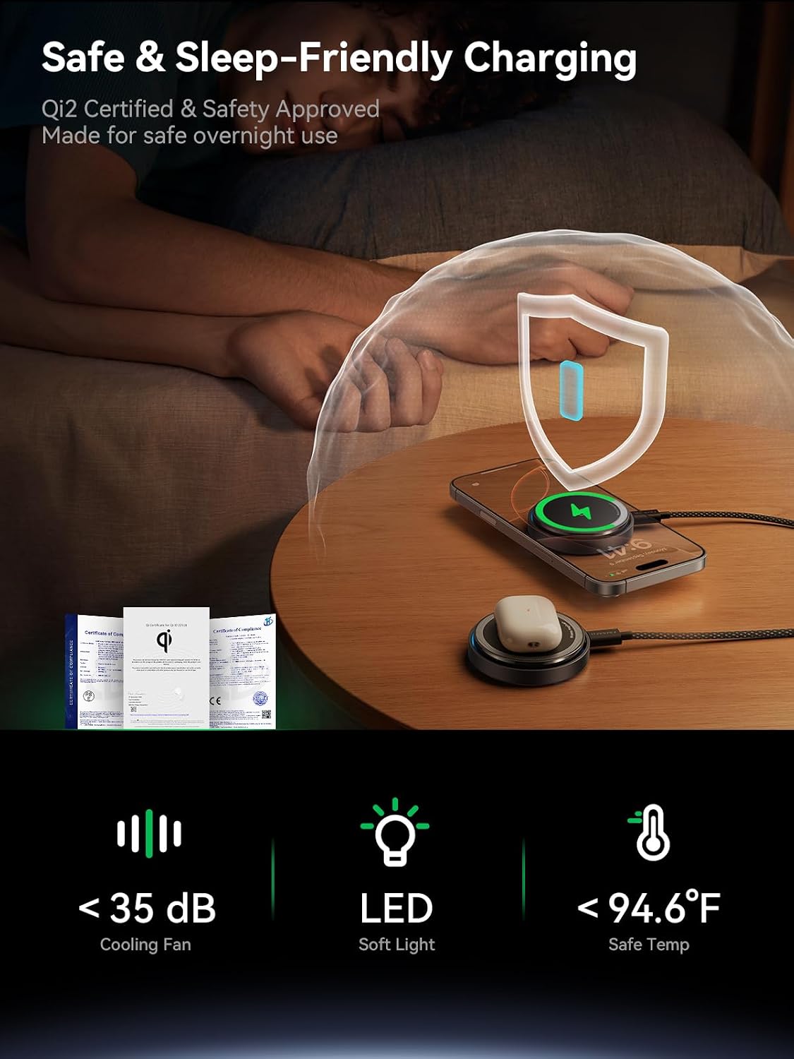 Cargador inalámbrico magnético THREEKEY Qi2.2 de 25W con ventilador de