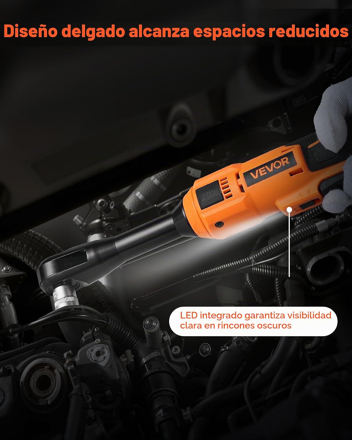 VEVOR Llave de trinquete inalámbrica, transmisión de 3/8 pulgadas, 230 RPM, hasta 66 ft-lbs de torque, juego de llaves de trinquete eléctricas a batería con dos baterías de 2.0Ah, cargador, dados