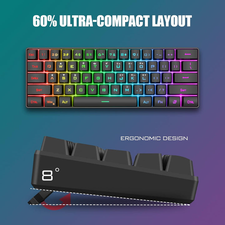 RedThunder - Combo de teclado y ratón para juegos 60%, teclado mini...