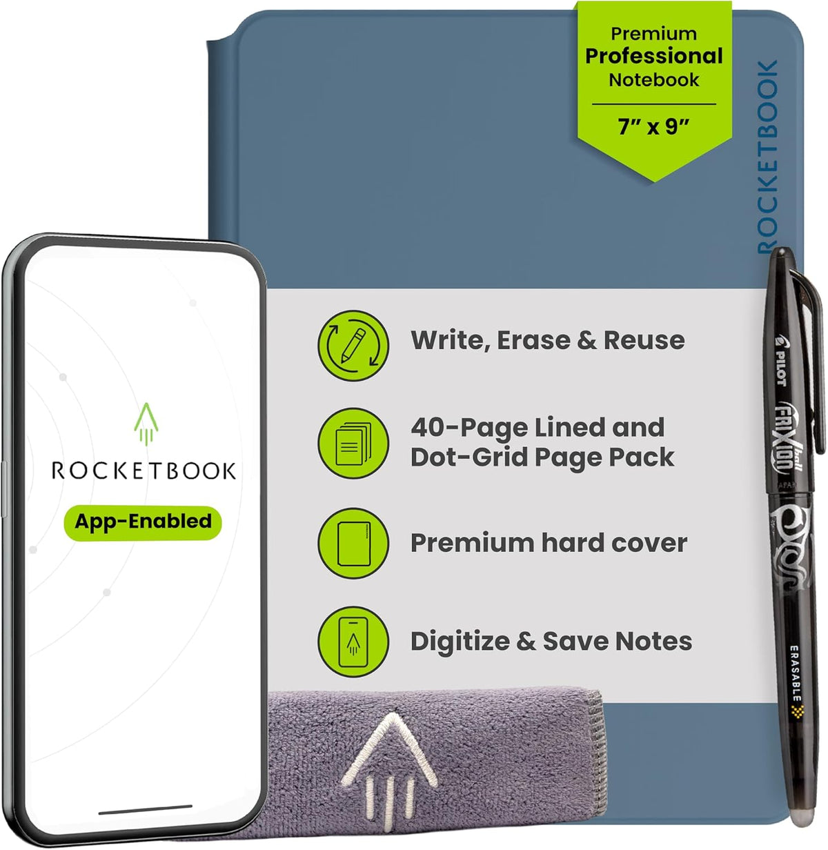 Rocketbook Pro Smart - Cuaderno reutilizable, ejecutivo, 7 x 9, azul