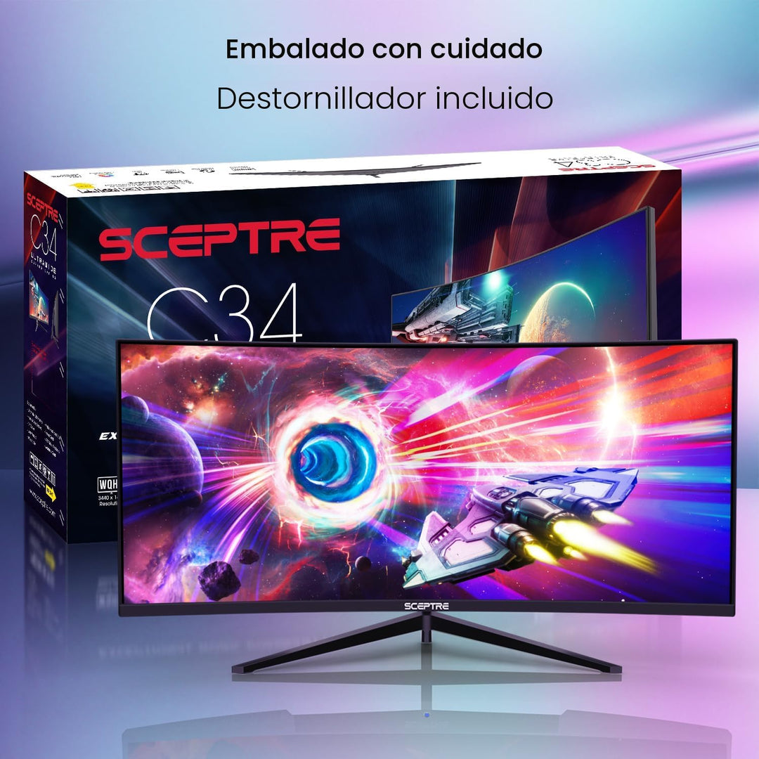 Sceptre - Monitor curvo ultra ancho de 34 pulgadas WQHD 3440 x 1440...