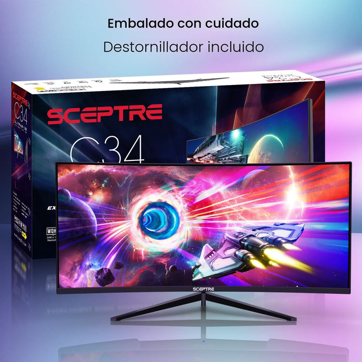 Sceptre - Monitor curvo ultra ancho de 34 pulgadas WQHD 3440 x 1440...