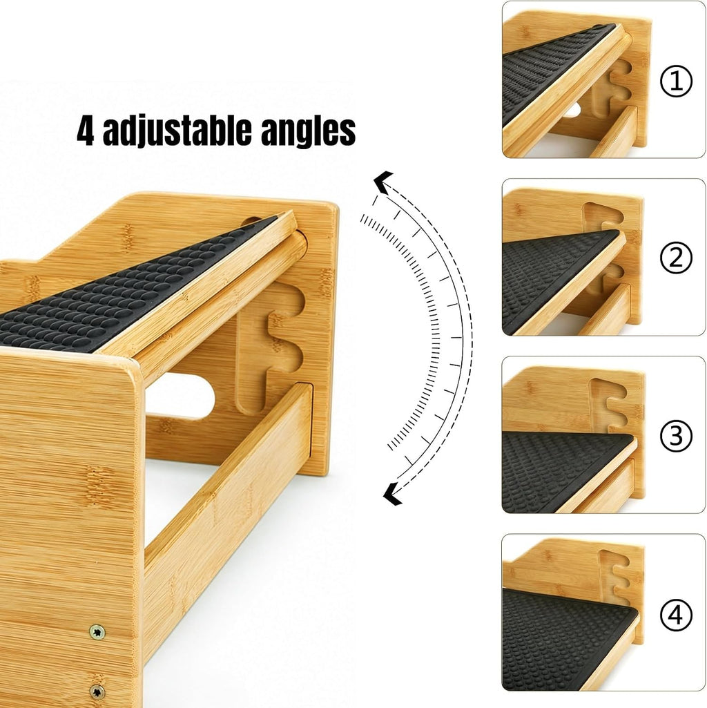 Lámpara Hiceeden Reposapiés de bambú debajo del escritorio, reposapiés ergonómico con 4 alturas ajustables, taburete antideslizante con superficie de masaje para trabajo en oficina y hogar, mejora la postura