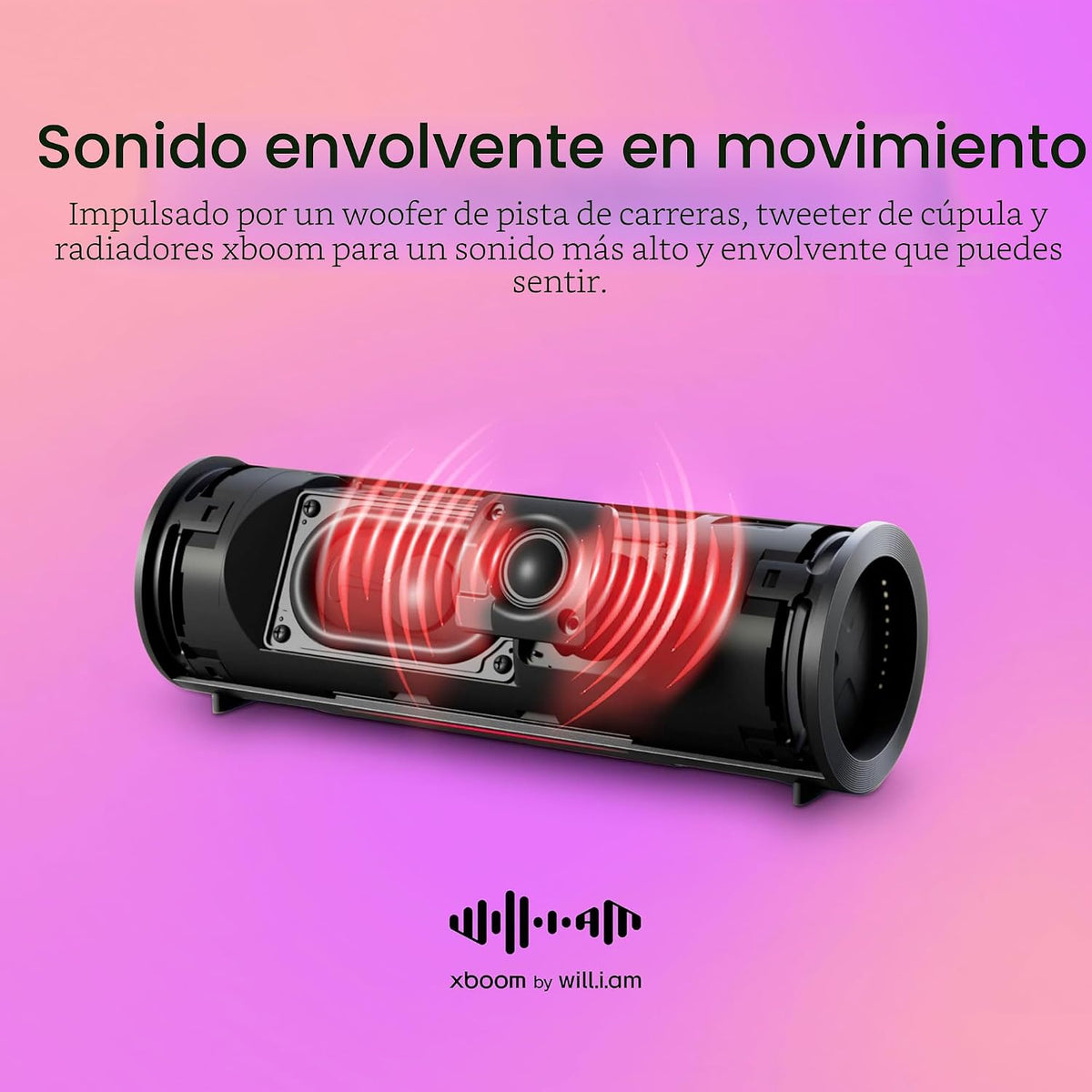 LG xboom Grab by will.i.am, altavoz Bluetooth portátil para deportes y atletas, hasta 20 horas, IP67 resistente al polvo y al agua, correas de transporte ajustables. Perfecto para ciclismo y senderismo