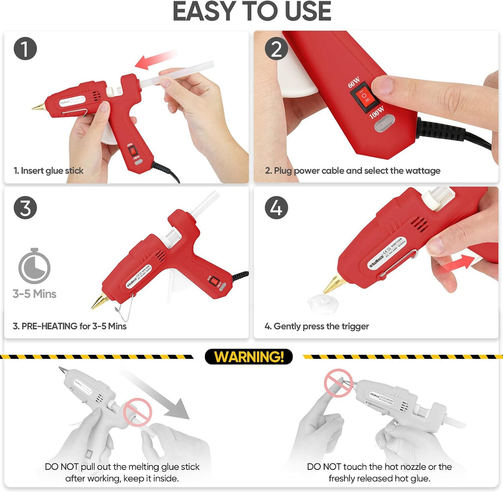 Pistola de pegamento caliente de tamaño completo con potencia dual de 60/100 W y 21 barras de pegamento caliente (7/16"), pistola de pegamento industrial de calentamiento rápido y resistencia