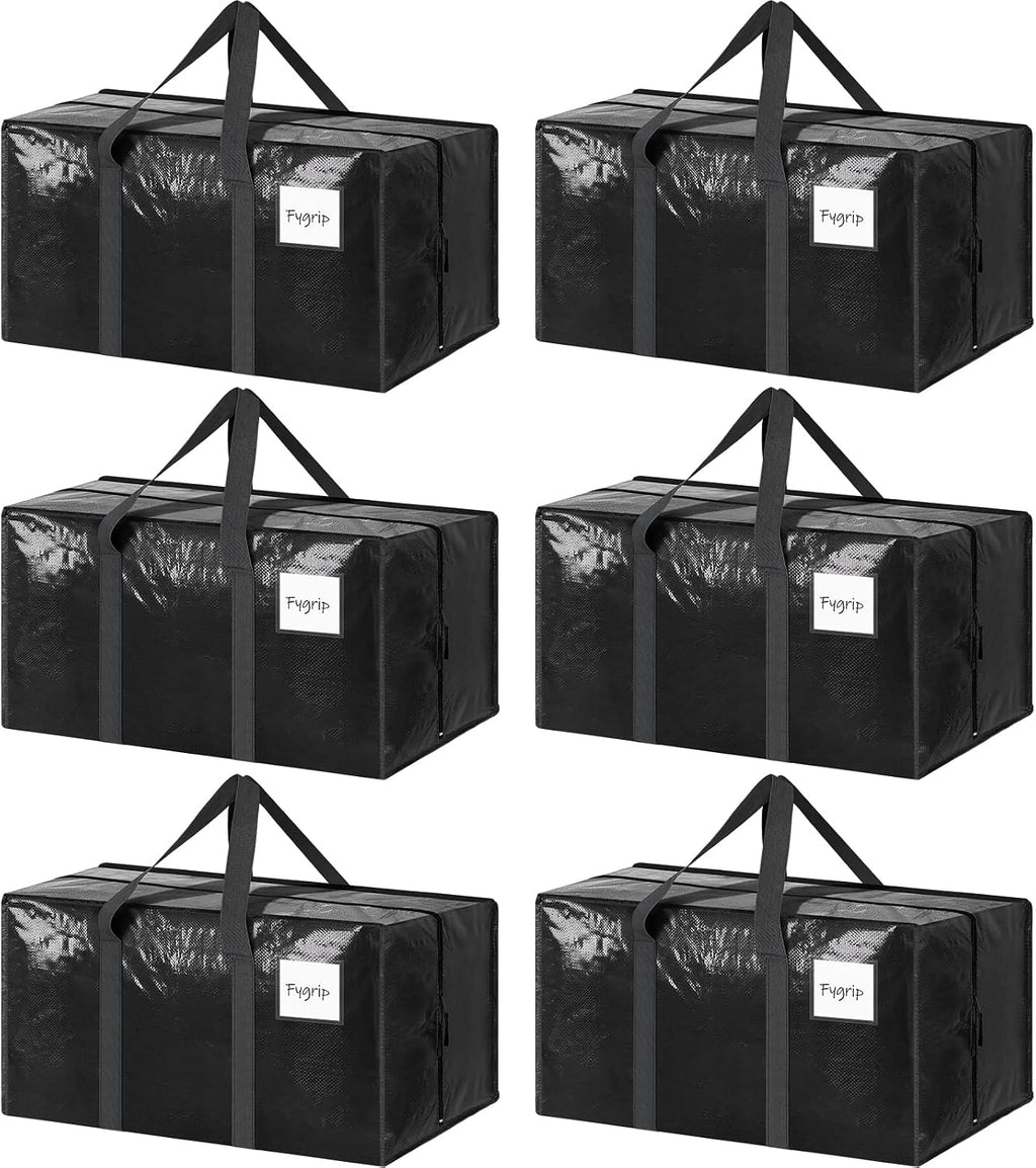 6 paquetes de bolsas de almacenamiento extra resistentes y extra grandes para mudanzas con cremalleras fuertes y asas cómodas, bolsas de almacenamiento para ropa resistentes y duraderas, contenedores